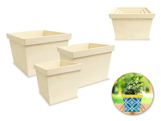 Wood Craft: 7.3"/6.1"/4.9" DIY Garden Pot Square Set/3