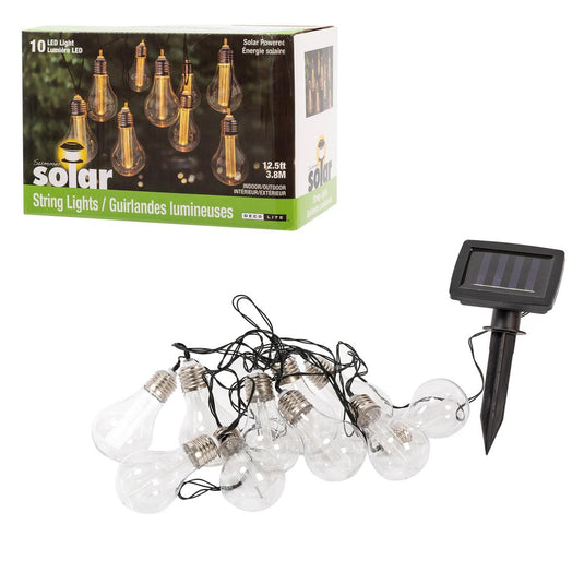 Solar 10 LED Bulb String Lights, 12.5', colour box.