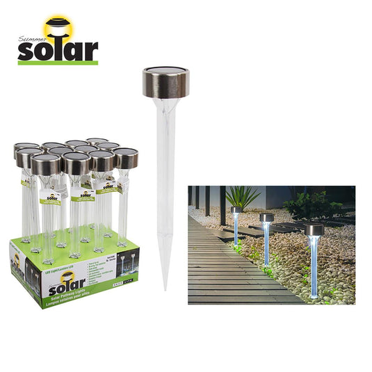 Solar 13"L LED Clear Stake Lig Plastic+Stainless Steel,