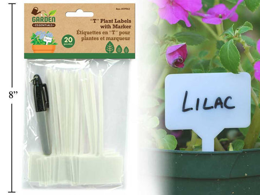 Garden E. 20pcs "T" Plant Labels w/Marker, White, pbh.