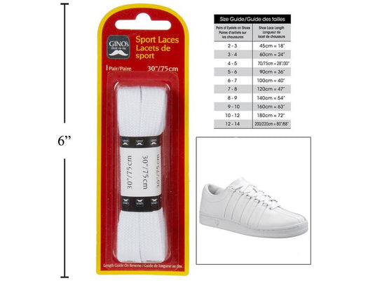 Gino's 30" Sport Laces, White,