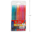 8 PK NEON INK PENS CLEAR BARREL DBL BLISTER PKG