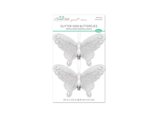 A Brides Wish: 3.5"x2.5" Glitter Gem Butterflies w/Clip