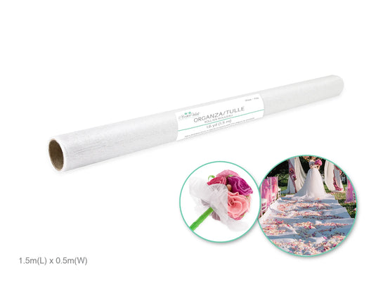 A Brides Wish: 18.75" Organza/Tulle Roll 1.5m Sheer A) White