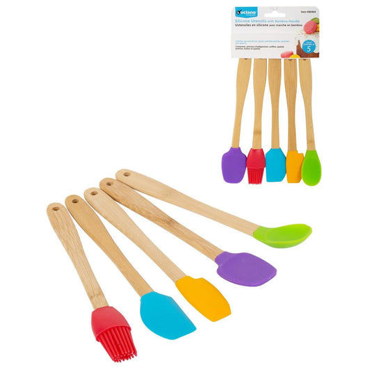 Luciano 5-pc Mini Silicone / Bamboo Utensils Set, t.o.c.