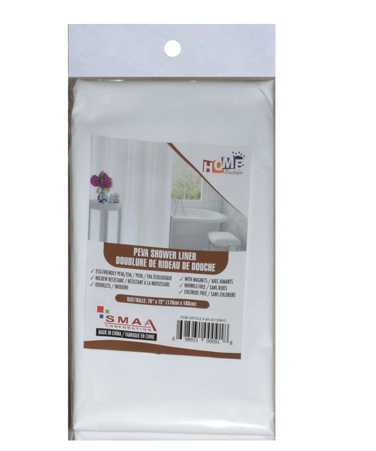 0.04mm PEVA Shower Curtain Liner w 2 Magnets WHITE
