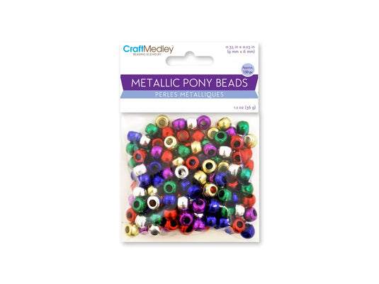 Pony Beads: 9mmx6mm Barrel Metallic x150 B) Multi-Mix