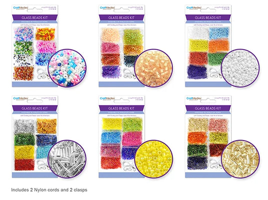 Glass Bead Kits: 50g Multi-Packs w/Cording+Clasps