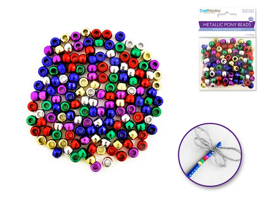 Pony Beads: 9mmx6mm Barrel Metallic x150 B) Multi-Mix