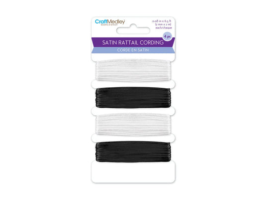 Jewelry/Craft Cording: 2mm Satin Rattail Cording 8m A) Black & White