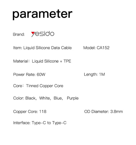 Type C to Type C PD Fast Charging Cable 60 W Liquid Silicone Data Cable