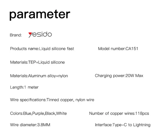 20W fast charging Liquid silicone data cable for iPhone