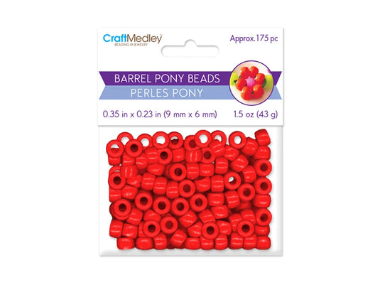 Pony Beads: 9mmx6mm Barrel Standard x175 B) Red