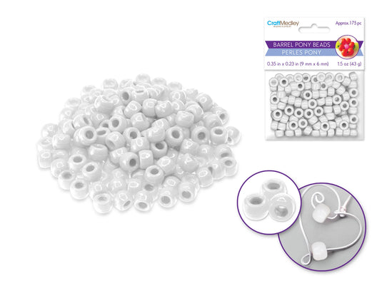 Pony Beads: 9mmx6mm Barrel Standard x175 C) White