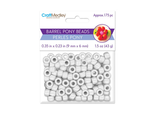 Pony Beads: 9mmx6mm Barrel Standard x175 C) White