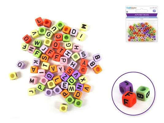 Alphabet Beads: 6mm Cube B) Multi Mix