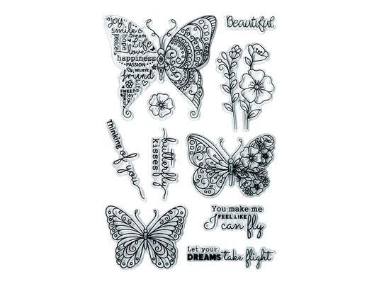 Clear Stamps: 4.3"x6.3" Reusable G) Butterfly Kisses