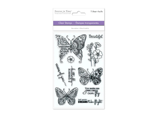 Clear Stamps: 4.3"x6.3" Reusable G) Butterfly Kisses