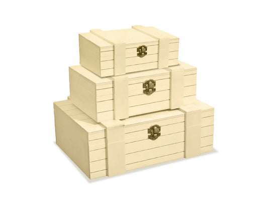 Wood Craft: Treasure Chest Set/3 w/Brass Clasp