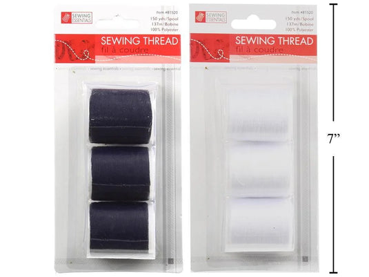 Sewing E. 3 pc Sewing Thread, b/c, 150yds(137m)