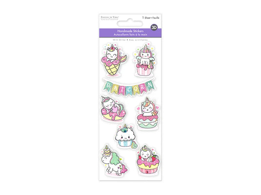 Handmade Sticker: 3D Glitter Cardstock Elements 250gsm L) Unicorn Bday