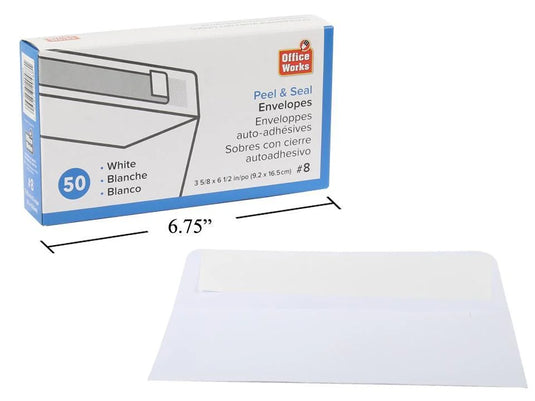 O.WKs. 50-pc #8 Peel & Seal Envelopes (HZ)