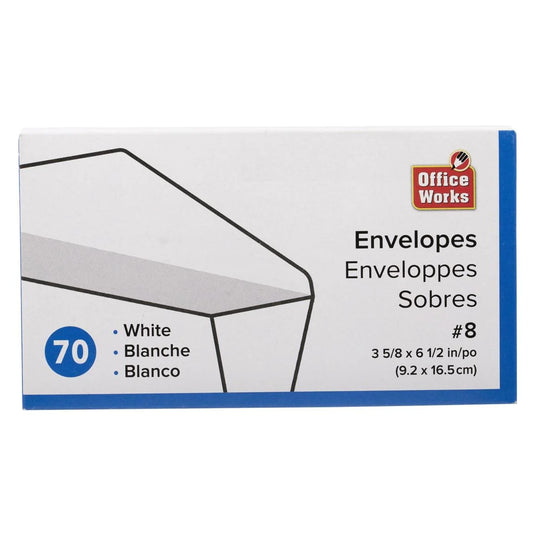 O.WKs. 70-pc #8 White Envelopes, Boxed