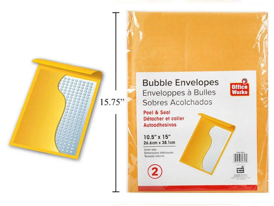 O.WKs. 2-pc Bubble Envelopes, Peel & Seal 10.5 x 15" Lbl (HZ)