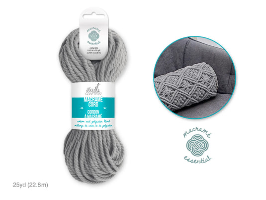 Needlecrafters: 4mm Macramé Cord 25yds (22.8m) C) Light Grey