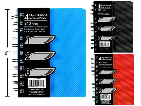 O.Wks, 4.5" x 5.75" 240-p 4-Subject Notebook, opp bag