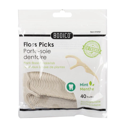 Bodico, 40pcs Mint Biodegradable Floss Pick,bag + col box