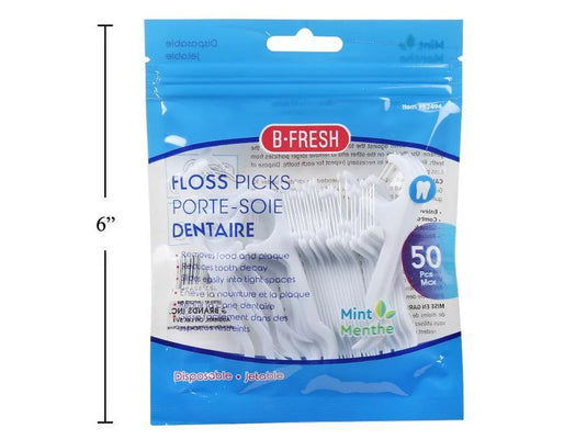 Bodico 50-pc Dental Floss Picks w/Mint. pp bag(HZ)