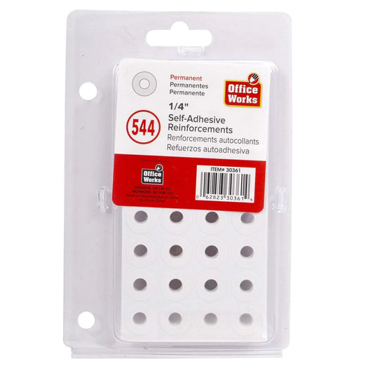 O.WKs. 1/4" Reinforcement Labels , 544-pc., White, clam pack