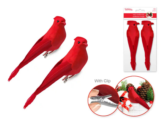 Holiday Decor: 5" Red Cardinals 2pc w/Gator Clip