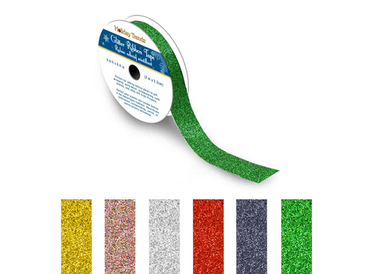 Holiday Craft Tape: 2.2cmx2m Glitter Ribbon Tape 36/PDQ 6styles