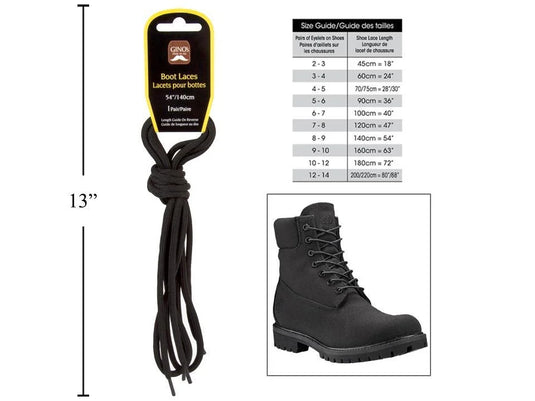 Gino's 54" Boot Laces, Black, H/C (HZ)