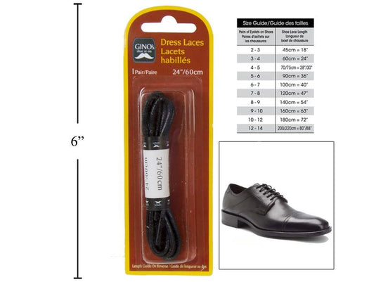 Gino's 1 Pair, 24" Dress Shoe Laces Black, B/C(HZ)