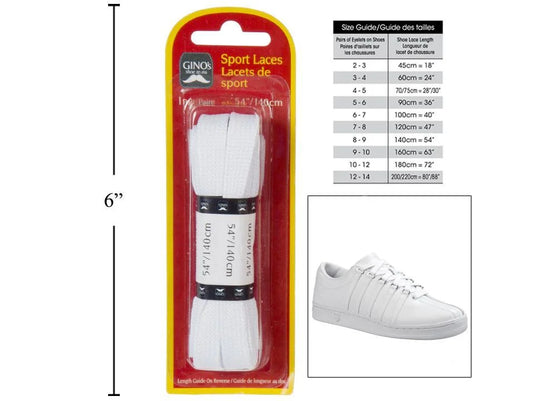 Gino's 54" Sport Laces, White, B/C (HZ)