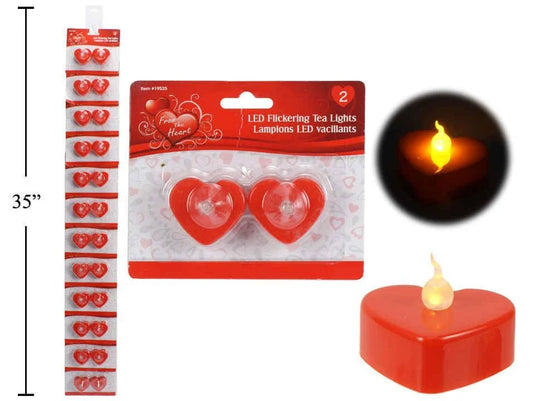 V'tines 2pk LED Red Heart Tealight Candles, b/c, 12/Clip Strip