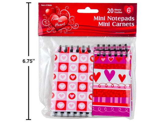 V'tines 6pk Mini Notepads, 3asst. , pbh; size: 2.25"x4", 20 sheets