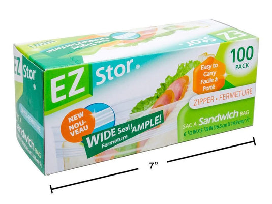 EZ-Stor 100-pc 6.5"x6" Zipper Seal Sandwich Bags, cbx